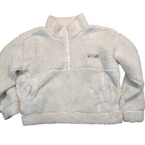 Six Flags Sherpa Quarter Zip Fleece Pullover White Cozy XL Winter Soft